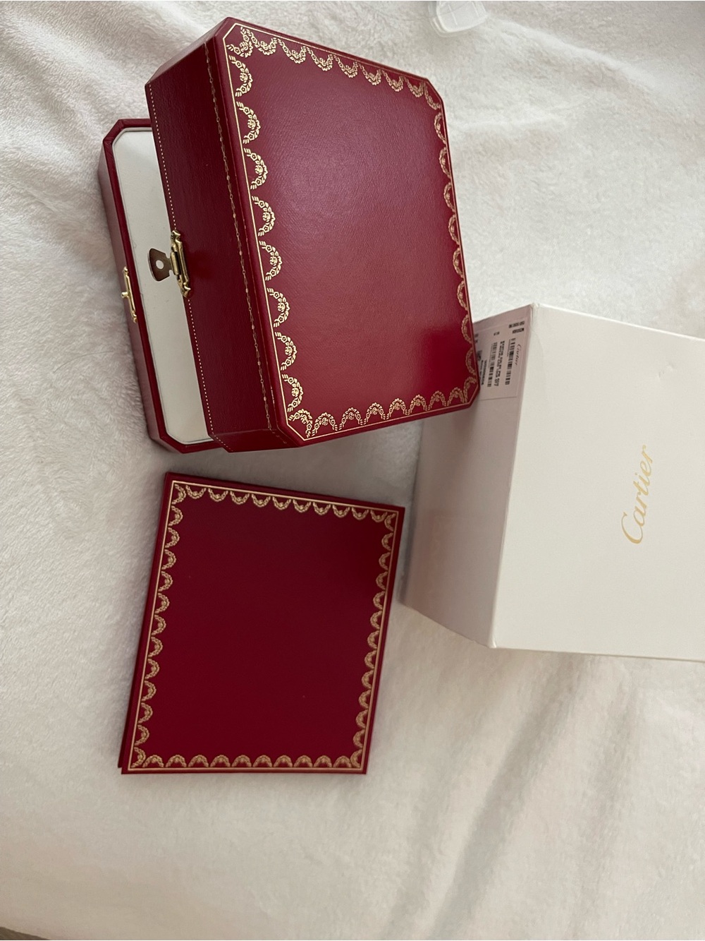 Cartier Red Jewelry Box and Booklet with Gold Trim